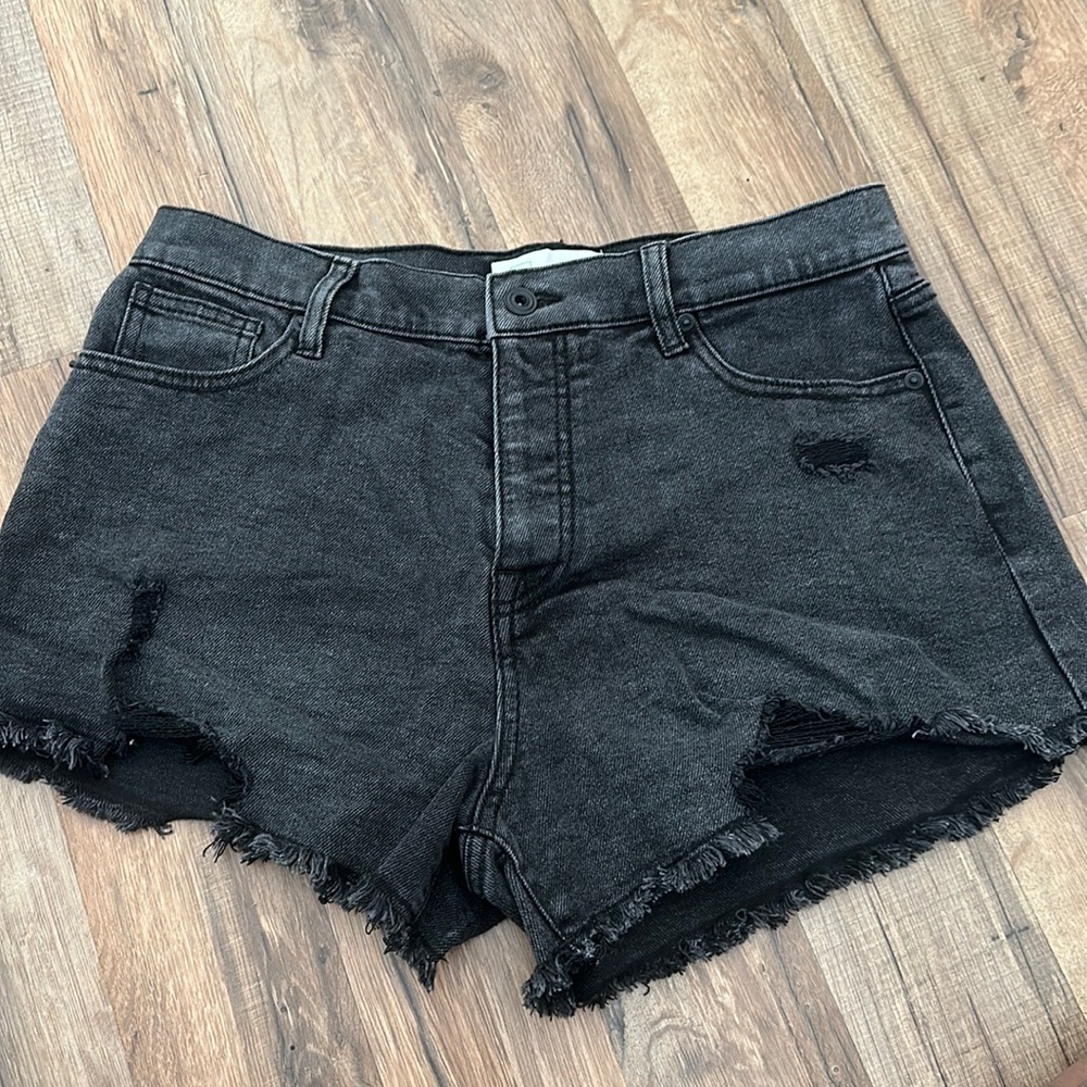 Black Distressed Jean Shorts